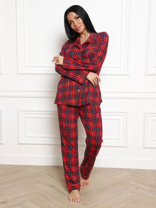 667 ПИЖАМНЫЙ ЖЕНСКИЙ КОСТЮМ (брюки) (Красная клетка) - А-дина фото 4