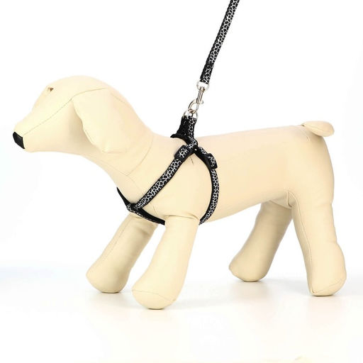 Комплект прошитый Жираф, ширина 1 см, поводок 120 см, шлейка 23-35 см, чёрно-белый - Пижон фото 2