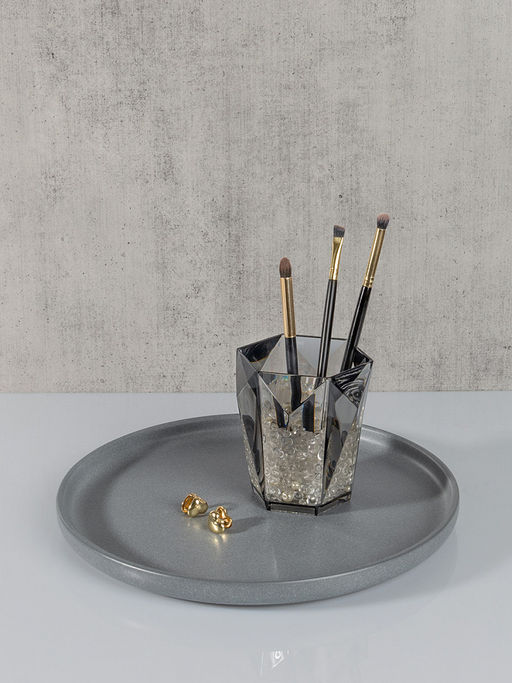 Стакан для зубных щёток D9,5x10,2 см серый акриловый пластик - Denastia фото 3