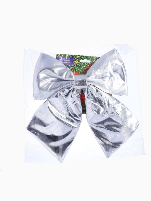Ёлочная игрушка «Зимнее волшебство. Бант лоск» пластик, 24×26 см, серебро