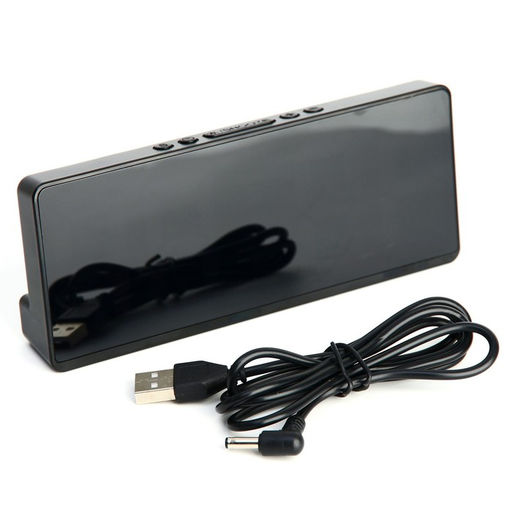 Часы электронные настольные, USB, календарь, будильник, термометр, 15×6.3 см, синяя индикация