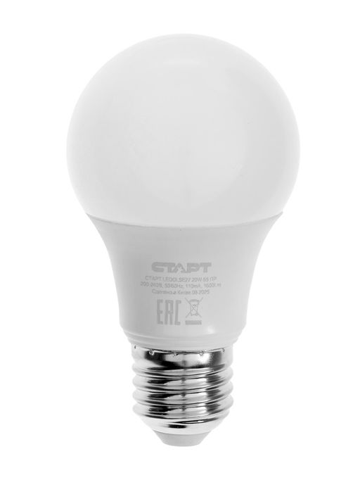 Цена за 2 шт. Лампа светодиодная СТАРТ, 20 Вт, Е27, 6500К, 1600 Лм, холодный (белый) свет