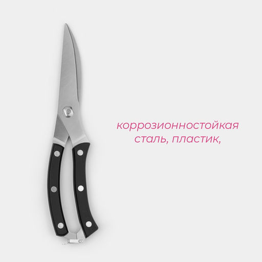 Ножницы для разделки птицы Доляна «Профи», 25×4×1.5 см, чёрные