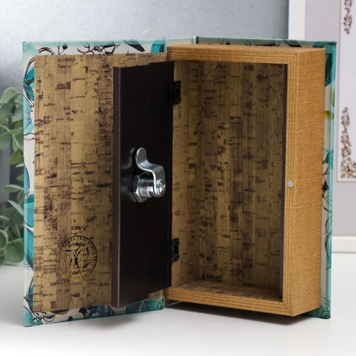 Шкатулка книга - сейф Голубые птички и зелёные цветы, дерево, искусственная кожа, 21?13?5 см