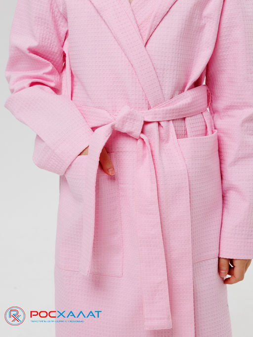 Подростковый вафельный халат с капюшоном светло-розовый В-18 (8)