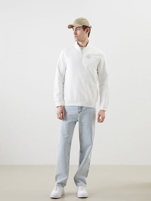 Dik Yaka Uzun Kollu Bask?l? Erkek Sweatshirt