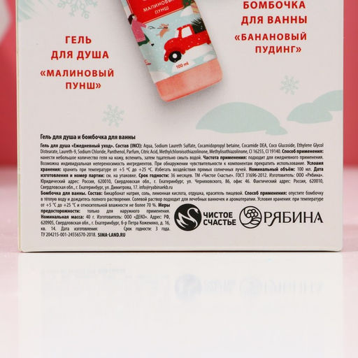 Новогодний подарочный набор косметики «Волшебной зимы»: гель для душа 100 мл и бомбочка для ванны 40 г, Чистое счастье