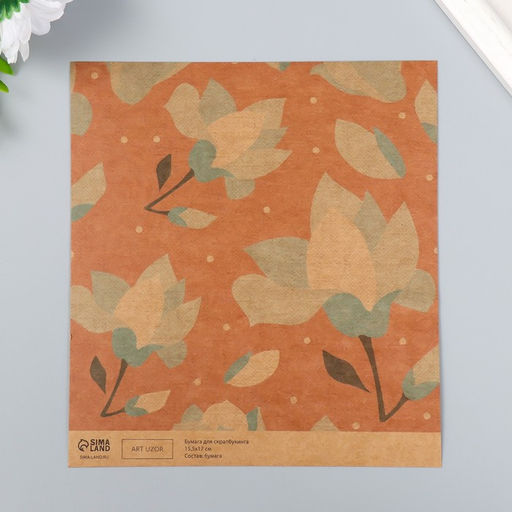 Цена за 10 шт. Бумага для скрапбукинга двусторонняя крафт Цветы, плотность 180 г, 15.5?17 см