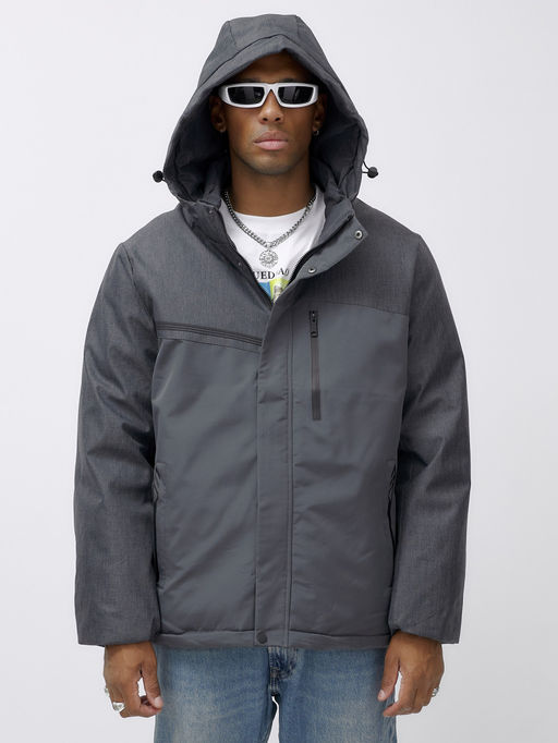 Куртка спортивная мужская зимняя большого размера темно-серого цвета 66613TC