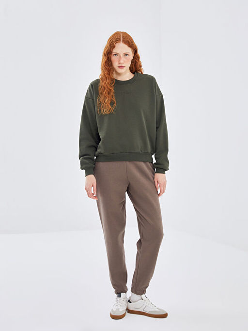 Bisiklet Yaka Nak??l? Kad?n Kal?n Sweatshirt