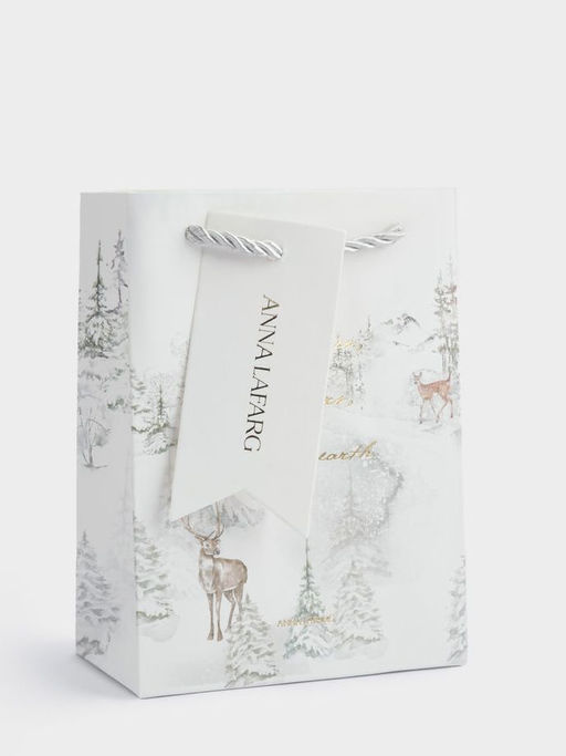 Пакет подарочный, 12х16 см, бумага, белый, Лес в снегу, Maral grey