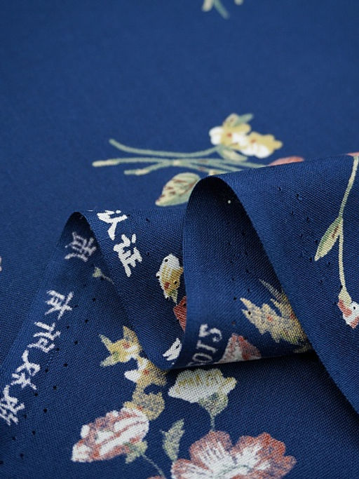 Штапель Премиум Вечерний букет цв.темно-синий, ш.1.45м, вискоза-100%, 120гр/м.кв - Купава фото 6