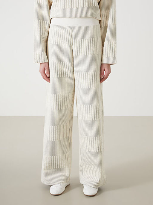 Beli Lastikli ?izgili Kad?n Pantolon