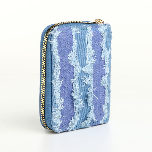 Кошелёк женский на молнии 8.5×2×11 см, джинсовый, в полоску, голубой