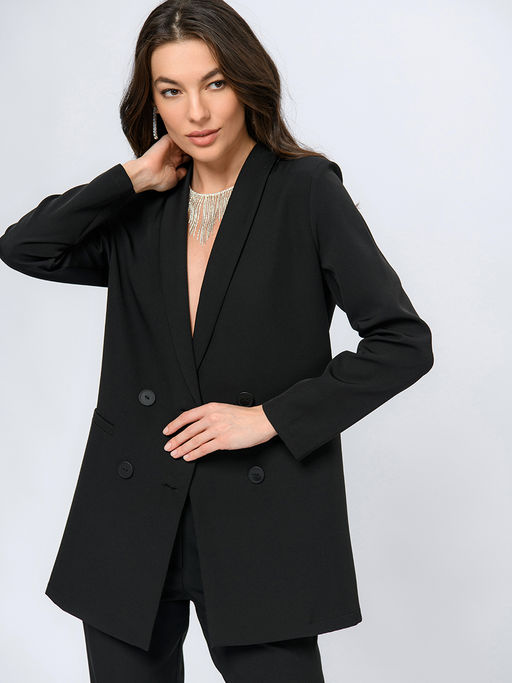 Жакет черного цвета с отложным воротником и длинными рукавами - 1001dress фото 4