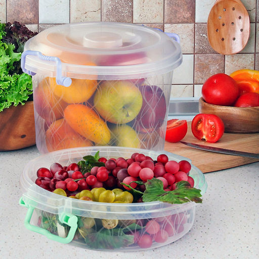 Контейнер для продуктов пластмасовый 5л, д27,5см, h16см, ручки-клипса (Россия)