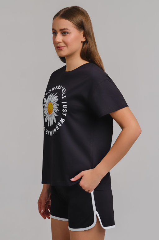 Арт. 9105 Пижама с шортами 42-50 (5 шт) Цвет:верх-черный,низ-черный - Калинка фото 8