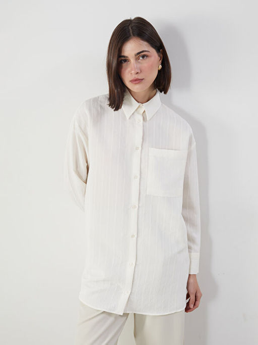 Dokulu Oversize Kad?n G?mlek Tunik