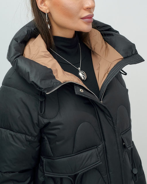 Куртка зимняя женская с капюшоном модная черного цвета 7653Ch - Visdeer фото 7