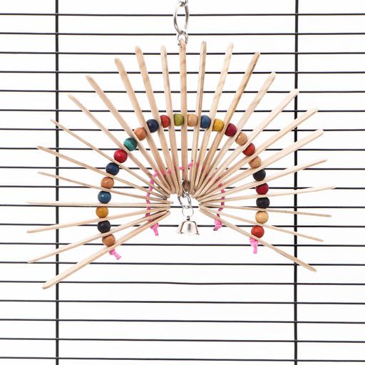 Игрушка для птиц Веер с колокольчиком, натуральное дерево, 25 х 20 см - Пижон фото 4