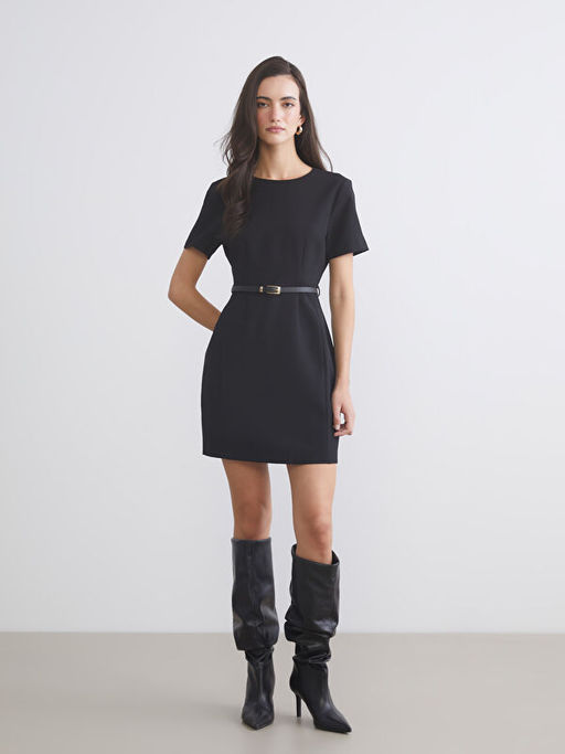 Bisiklet Yaka Belden Oturtmal? Kemerli Elbise