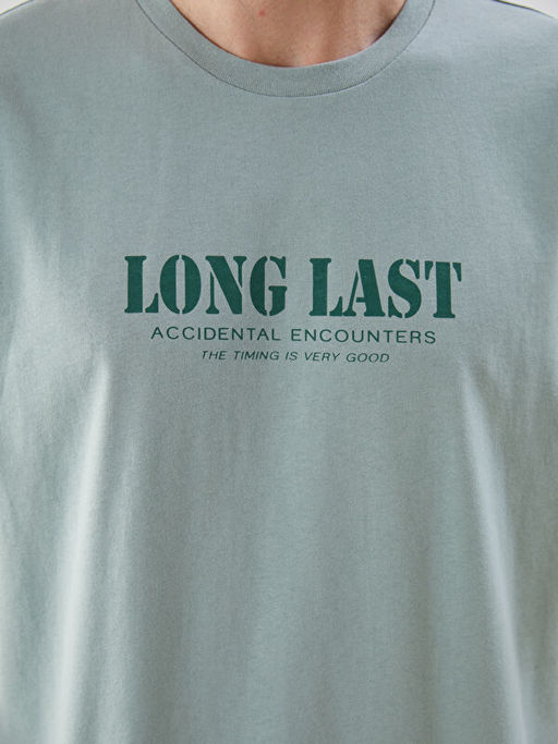 Bisiklet Yaka Bask?l? Penye Erkek Ti??rt