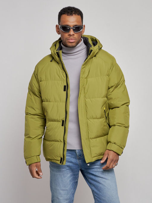 Куртка спортивная болоньевая мужская зимняя с капюшоном зеленого цвета 3111Z - Wonderrman фото 8