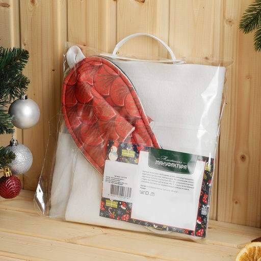 Набор для бани с принтом Огненный дракон: шапка, тапки, коврик, красный - Simaland фото 7