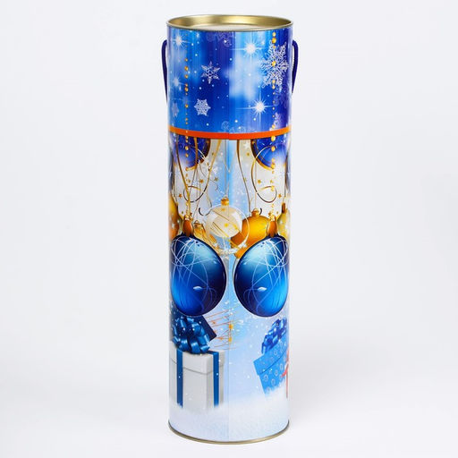 Подарочная новогодняя коробка - тубус «Синие шары», 99×340 мм