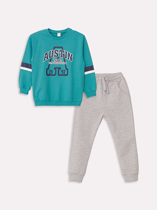 Bisiklet Yaka Uzun Kollu Bask?l? Erkek Bebek Sweatshirt ve E?ofman Alt 2li Tak?m