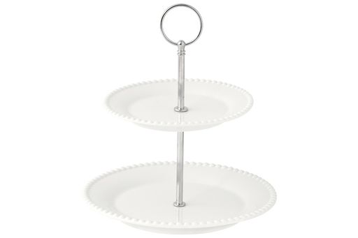 Подставка для пирожных, 16х21/23 см, 2 яруса, фарфор P/металл, белая, Бусины, Tiffany White
