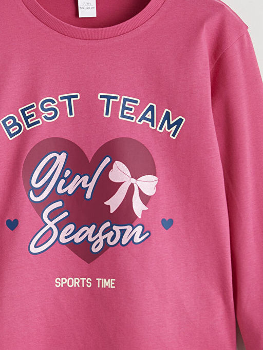 Bisiklet Yaka Uzun Kollu Bask?l? K?z ?ocuk Ti??rt