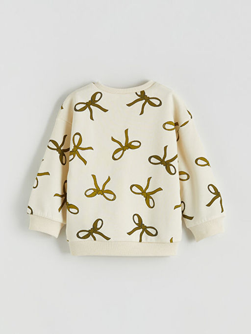 Bisiklet Yaka Fiyonk Desenli K?z ?ocuk Sweatshirt