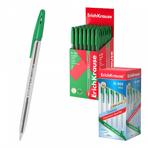 Цена за 24 шт. Набор из 4 ручек шариковых ErichKrause R-301 Stick Classic 1.0, цвет чернил: синий, черный, красный, зеленый (в пакете)