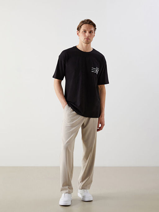 Bisiklet Yaka Bask?l? Penye Erkek Ti??rt