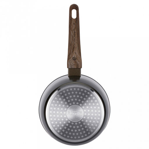 Ковш с двухслойным антипригарным покрытием "Moderno" 1,3л, д16см, h8см, s2,6мм, дно s3,1мм, стеклянная крышка, бакелитовая ручка с покрытием "soft-touch", имитирующим текстуру дерева, "Regent", цветная коробка (Китай) Подходит для всех видов плит, в