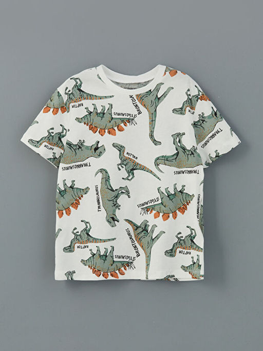 Bisiklet Yaka Dinozor Bask?l? Erkek ?ocuk Ti??rt