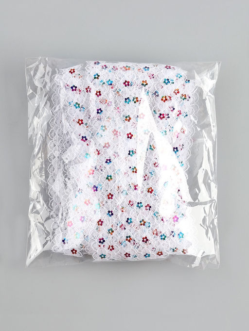 Тесьма гипюровая белая с пайетками 1.5 см, в упаковке 25 метров