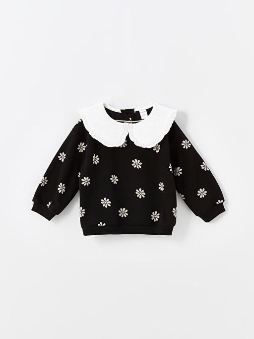 Bebe Yaka Uzun Kollu ?i?ekli K?z Bebek Sweatshirt
