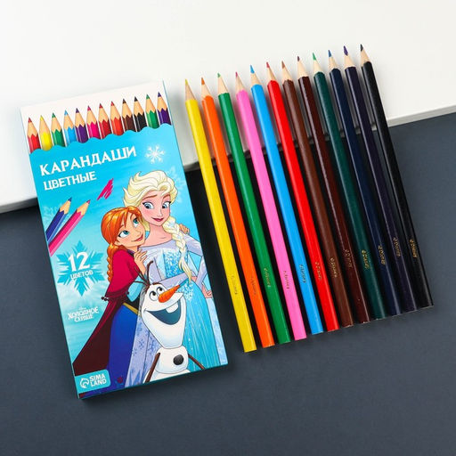 Цветные карандаши, 12 цветов, трехгранные, «Холодное сердце»