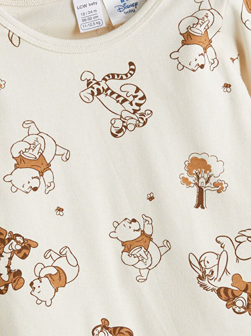 Bisiklet Yaka Uzun Kollu Winnie the Pooh Bask?l? Erkek Bebek Pijama Tak?m?
