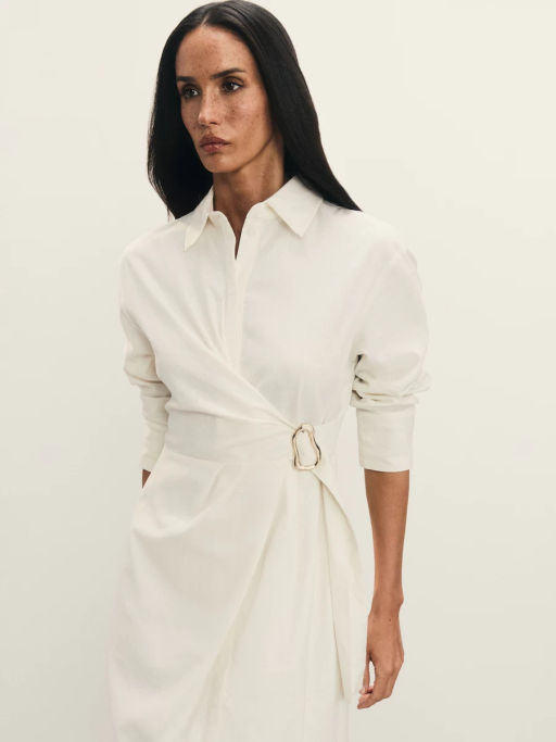 Платье из льна и хлопка с декоративной пряжкой / Zarina  фото 4