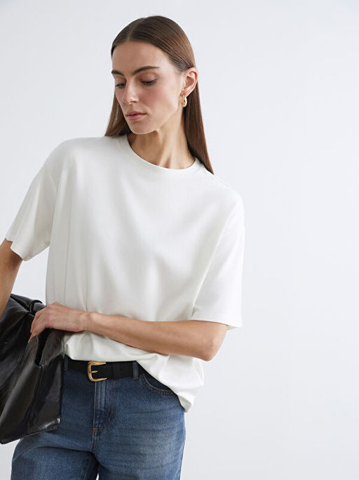 Bisiklet Yaka Oversize Kad?n Ti??rt