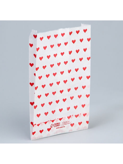 Цена за 50 шт. Пакет бумажный фасовочный, упаковка, белый, Сердца 20?11?4 см без окна