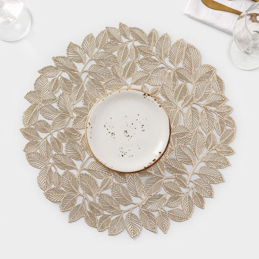 Цена за 12 шт. Салфетка сервировочная на стол Доляна Листья, ПВХ, 3838 см, цвет золото  фото 3