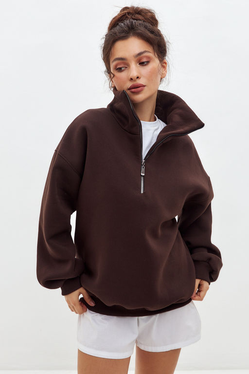 Толстовка женская из футера начес Комфорт шоколад макси