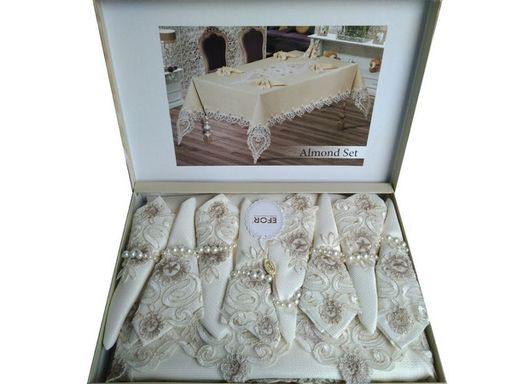 Скатерть EFOR ALMOND SET 160*220 8 салфеток- капучино  фото 2
