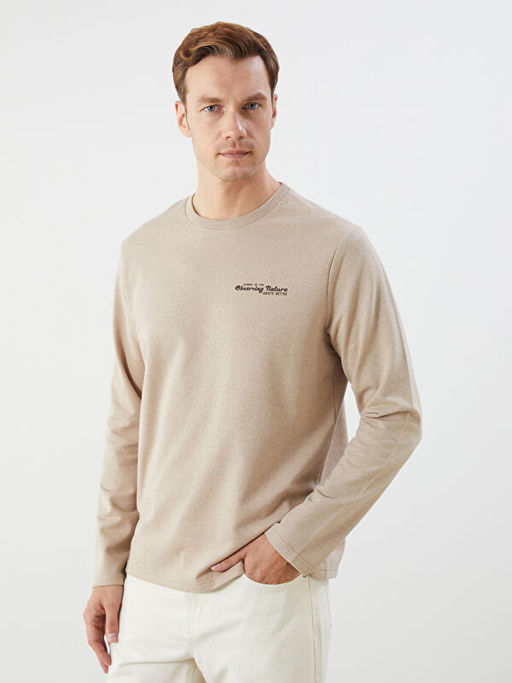 Bisiklet Yaka Uzun Kollu Bask?l? Erkek Sweatshirt