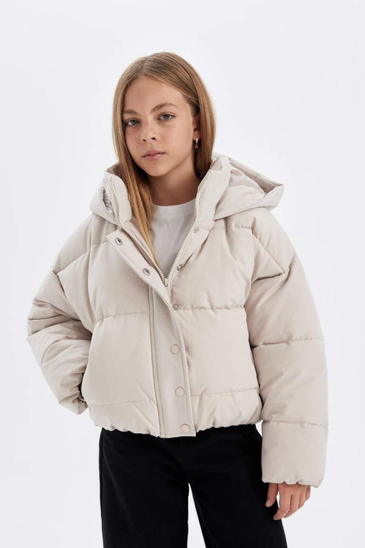 Водоотталкивающий пуховик с капюшоном для девочек - Defacto фото 6