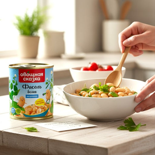 Фасоль в соб соку Белая натур Овощная Сказка 310г